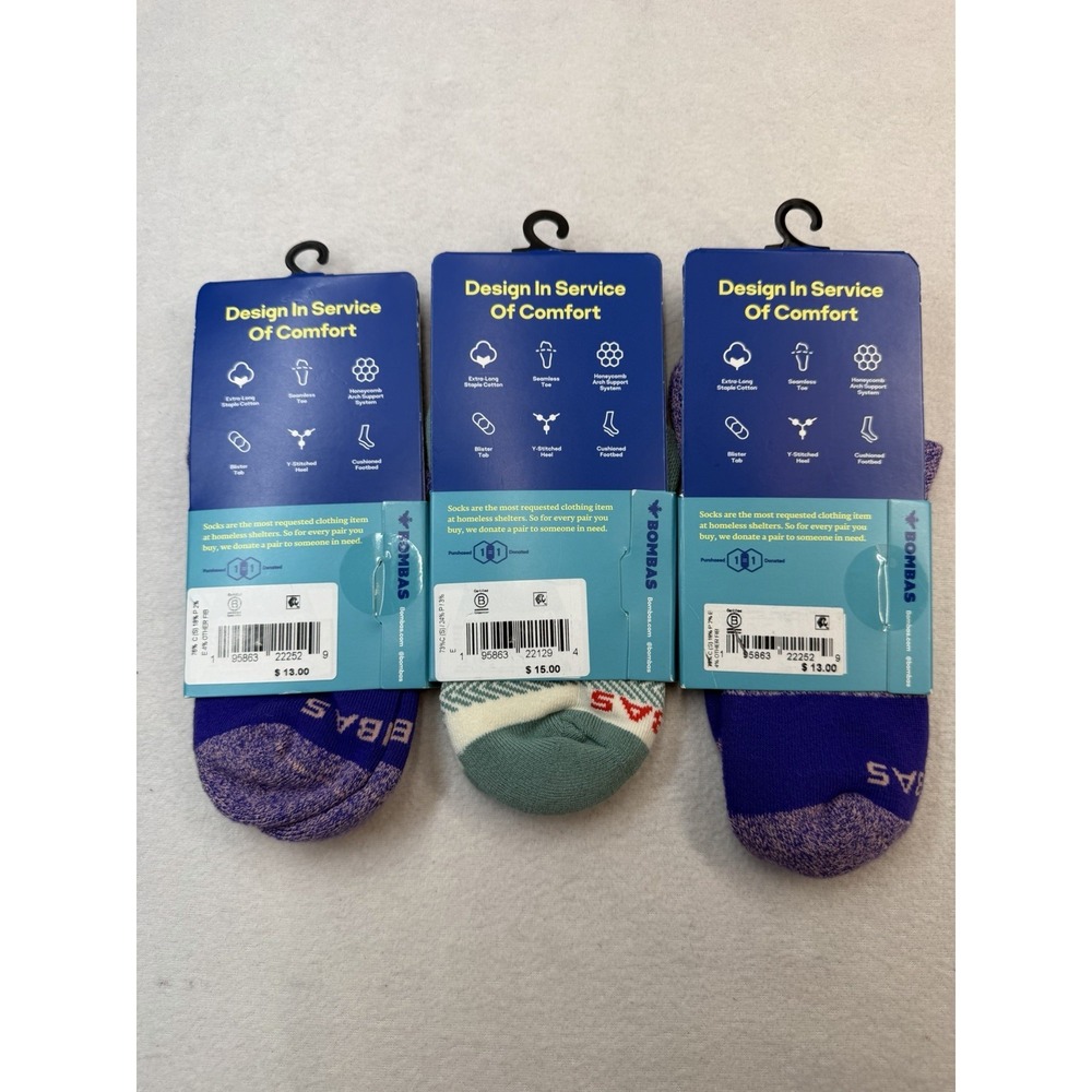 3 Pairs Bombas Marls & Tri-block Ankle Socks Violet Green Women's Small 4-7.5 - Picture 6 of 9